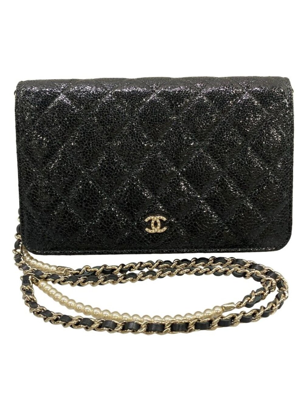 Chanel Wallet Quilted Black Chain Leather Shoulder Bag